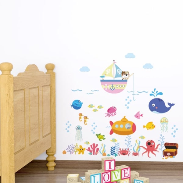 Ocean Cartoon Wall Sticker Badrum Underwater World Fish Home DIY Stickers