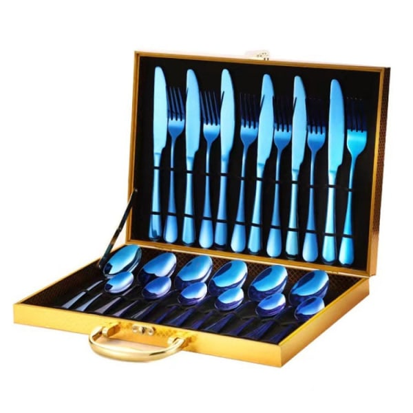 24 st/ set förpackad bestickkniv i rostfritt stål, gaffel och sked set, specifikation: blå