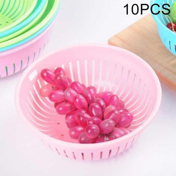 10 st Rund ihålig plastavloppskorg Köksförvaringskorg för frukt och grönsaker, storlek: S (rosa)