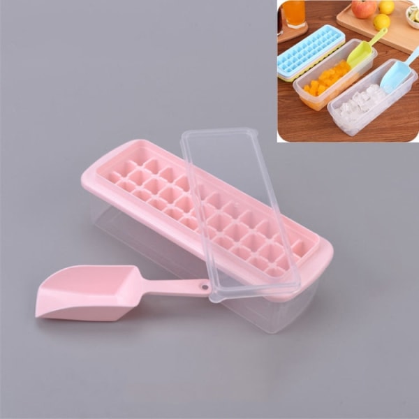 Creative 33 Grid DIY Ice Cube Box Hemlagad plastisk mould med cover och spade (rosa)
