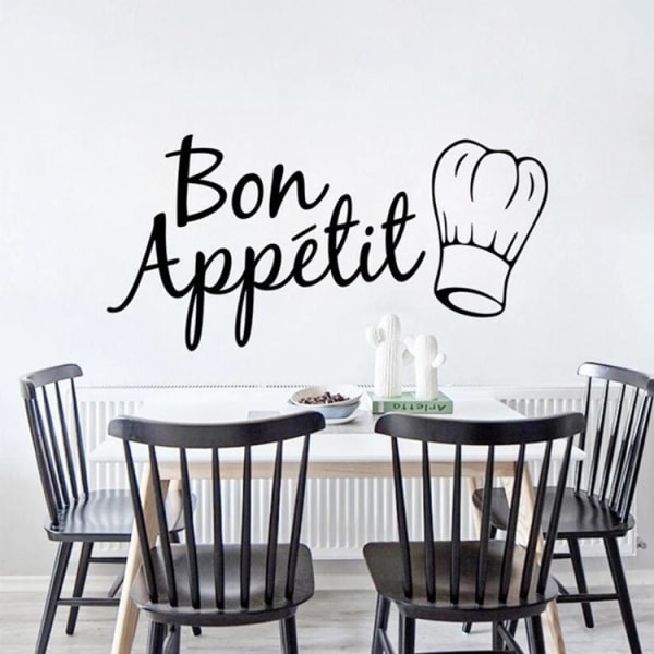 Köksdekoration Köksklistermärken Bon Appetit väggklistermärken DIY Vinylkonstbakgrunder (svart)