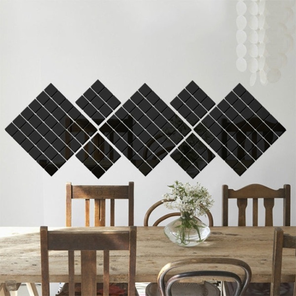 100 st Fyrkantiga kristallmosaikspegel Akryl stereoväggklistermärken Kreativ bakgrund Hem Vardagsrum Väggdekal, Storlek: 4*4 cm (svart)