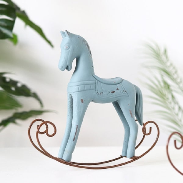 Trojansk häststaty Bröllopsinredning Trähäst Retro Heminredningstillbehör (blå)