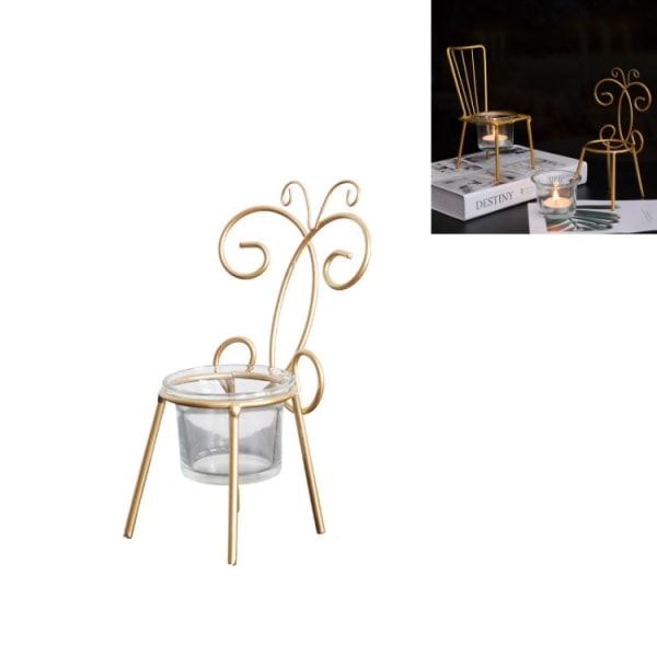 2 st smidesjärnsstolformad ljushållare dekoration romantisk ljus ljus bordsdekoration, stil: C(guld)