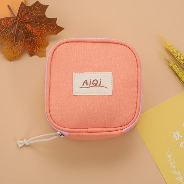 AiQi bärbar canvas sanitetsbinda förvaringsväska Multifunktionell läppstift kosmetisk väska (orange)