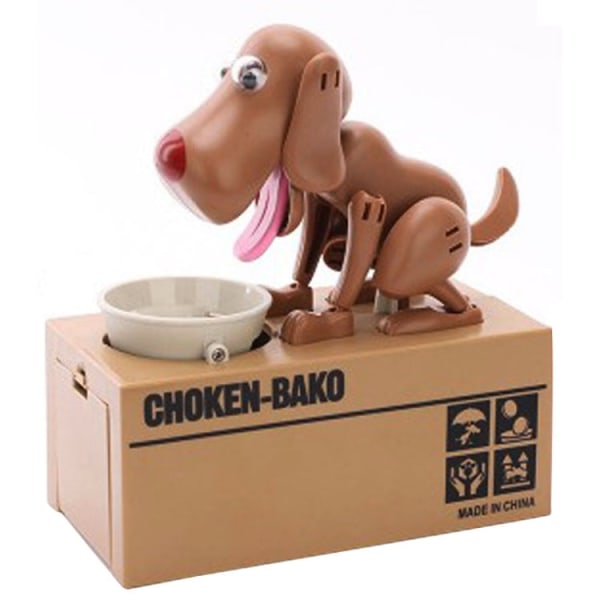 Creative Cartoon Edacious Puppy Automatisk Pengar Äter Mynt Spara Box, ljusbrun hund