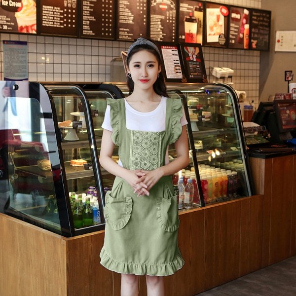 Prinsessförkläde Kök Arbetskläder för kvinnor Coffee Shop Förkläde, Specifikation: Ärmlöst förkläde (mörkgrönt)