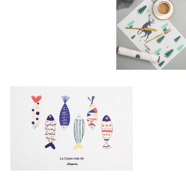 Enkla barn Söta tecknade bordstabletter Kompletterande matmattor Vattentäta och oljesäkra isoleringsunderlägg (sex fiskar)