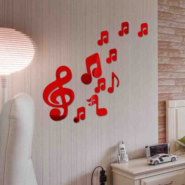 3D musiknoter Akrylspeglar Väggdekor Heminredning Vardagsrum Väggdekoration Konst DIY Väggdekor (röda)