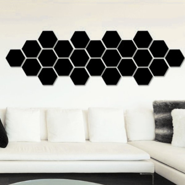 12 ST 3D Hexagonal Mirror Wall Stickers Set, Storlek: 4*4cm (svart)