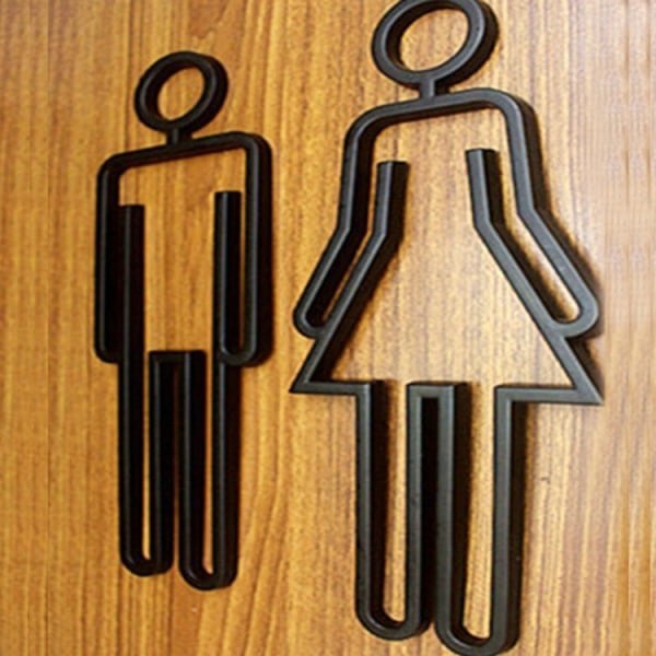 2 st Akryl Toalettsymbol Adhesive Baksida Badrum Toalettdörrskylt för hotell (svart)