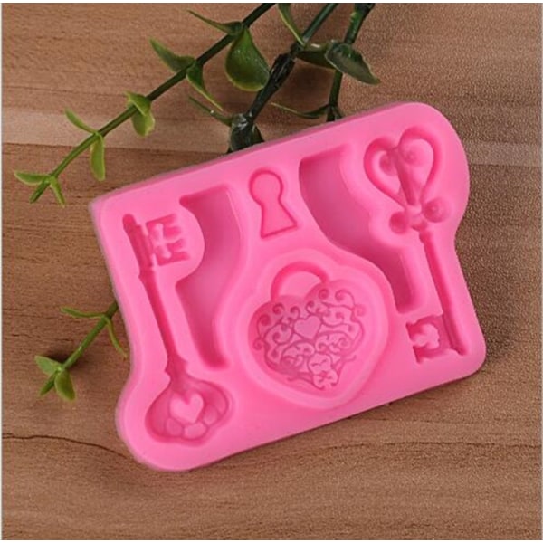 2 ST Mat Kärlekslåsnyckel Fondant Form DIY Bakning Kaka Dekoration Verktyg (Rosa)