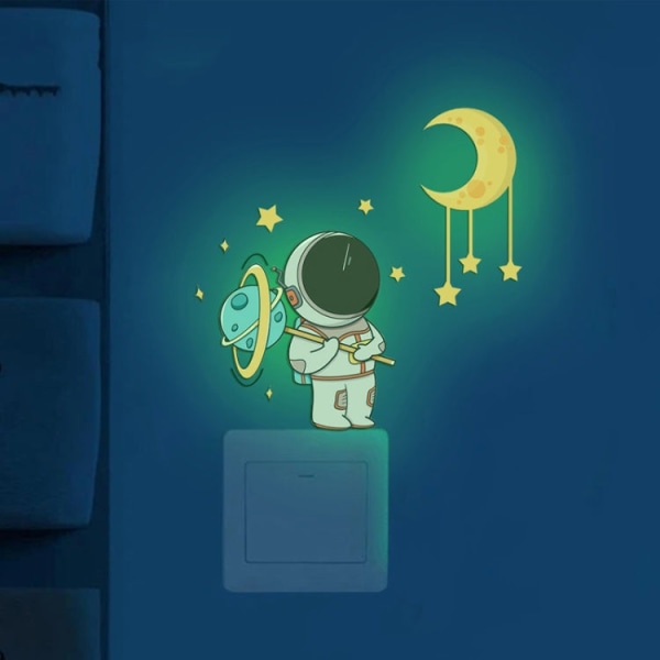 Lysande Astronaut Stars Moon Switch-klistermärken Barnrum Lysande dekorativa väggdekaler, Färg: Grön