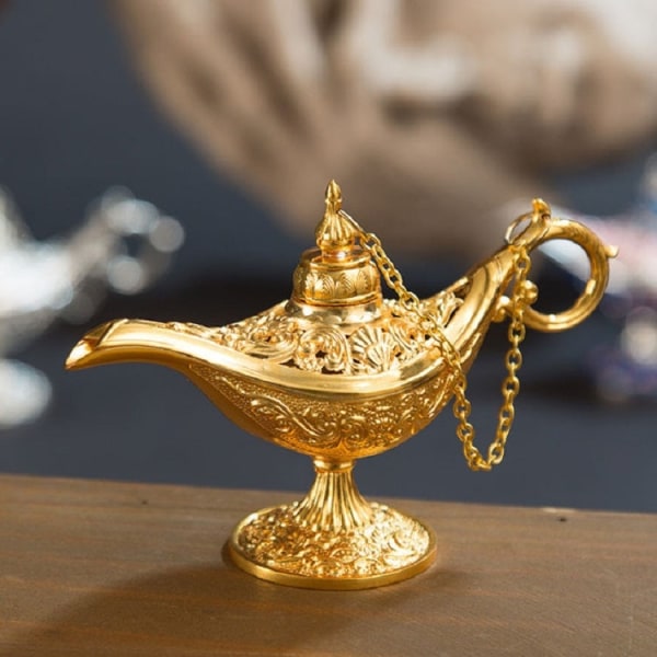 Aladdin Magic Lamp Metall Hantverk Önskelampa Aromaterapi Hem Kreativ Dekoration Present (Guld)