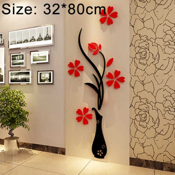 Creative Vase 3D Akryl Stereo Väggdekaler TV Bakgrund Väggkorridor Heminredning, Storlek: 32x80x4cm
