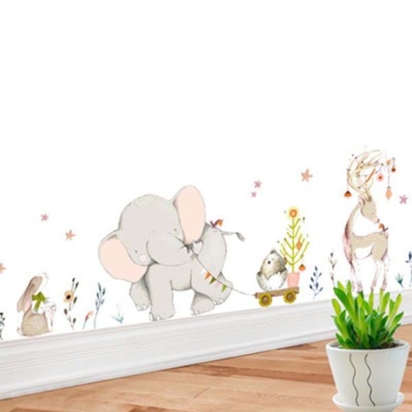 Tecknad Elephant Pull Cart Sovrum Vardagsrum Avtagbar Hem Wall Sticker