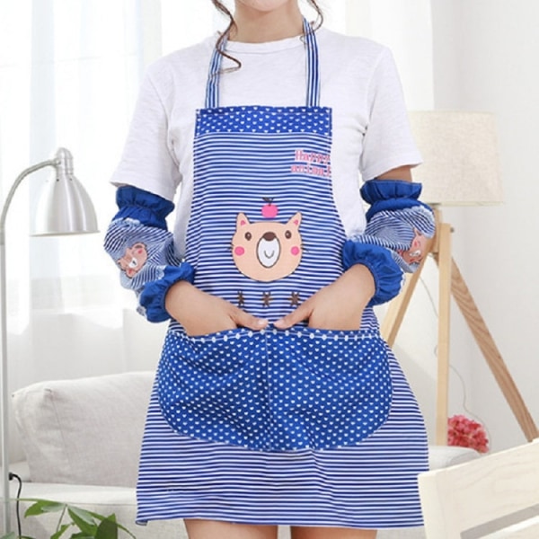 Köks oljesäker tecknad björnförkläde med ärm (blå)
