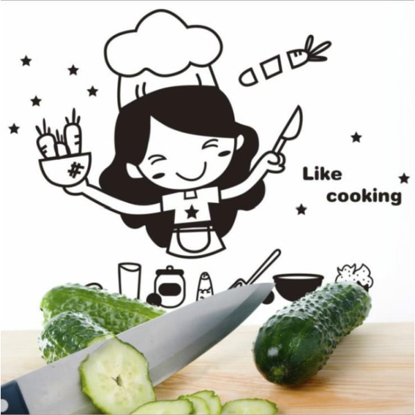 Ta bort vattentät Creative Cute Chef Cut Grönsaker Kök Restaurang Väggdekaler, Storlek: 20x30cm (svart)