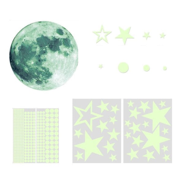 AFG3303 Heminredning Luminous Stars Moon PVC-klistermärken, specifikation: 435PCS+20cm Moon (grön)