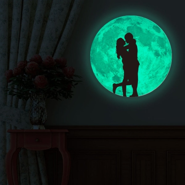 30 cm rosa par Fluorescerande måne väggdekal (kyssande par)