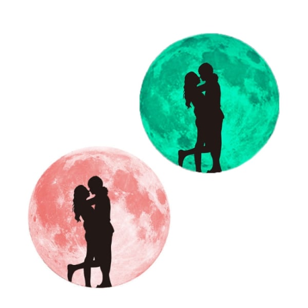 30 cm rosa par Fluorescerande måne väggdekal (kyssande par)