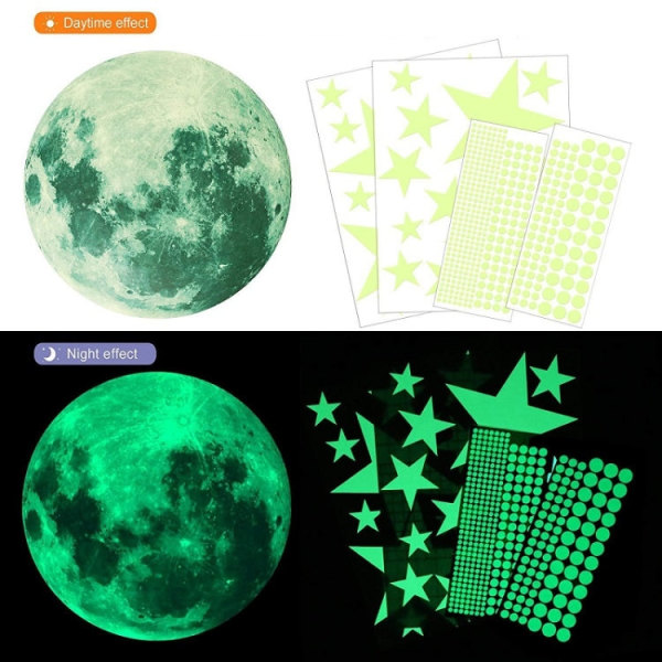 AFG3303 Heminredning Luminous Stars Moon PVC-klistermärken, specifikation: 435PCS+30cm Moon (grön)