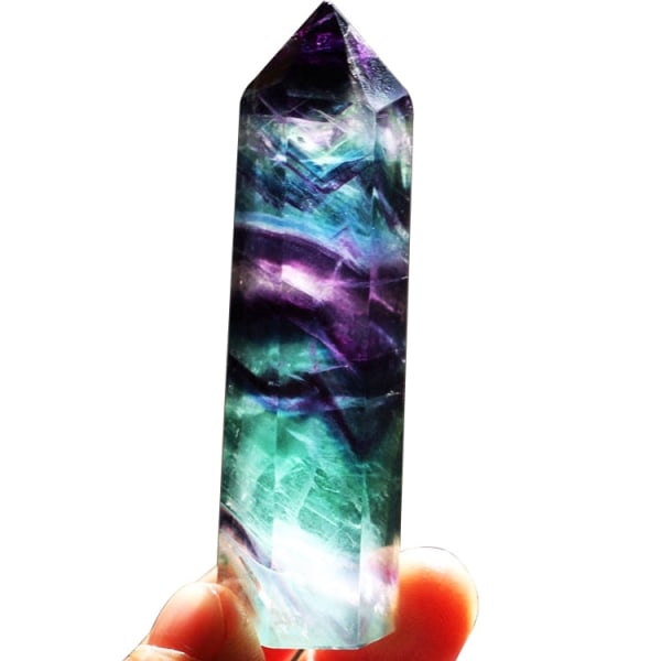 Naturlig grov sten hexagonal kristallkolonn Färgglada fluoritpelare, storlek: 6,1-6,4 cm