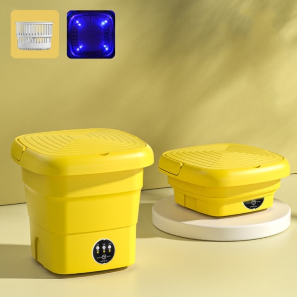 4,5 L Mini Portable Folding Hushållstvättmaskin Underkläder Bricka, Färg: Varm Gul + Blått ljus antibakteriell (EU-kontakt)