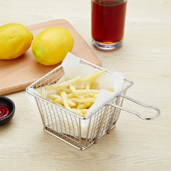 J13448L Mini Fries Korg i rostfritt stål Restaurang Snack Bröd tallrik