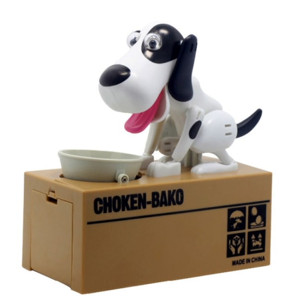 Creative Cartoon Edacious Valp Automatisk Pengar Äter Mynt Spara Box, White Spotted Dog