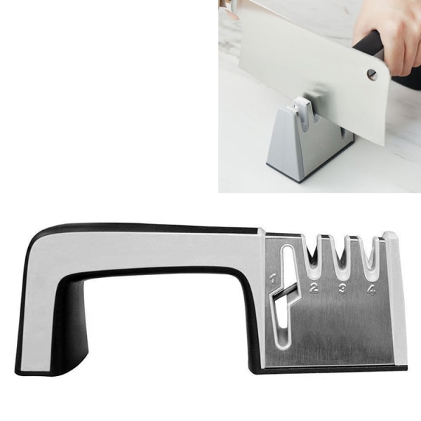 4 i 1 knivslip i rostfritt stål med fyra sektioner handhållet snabbvässningsverktyg med halkfritt handtag (svart)