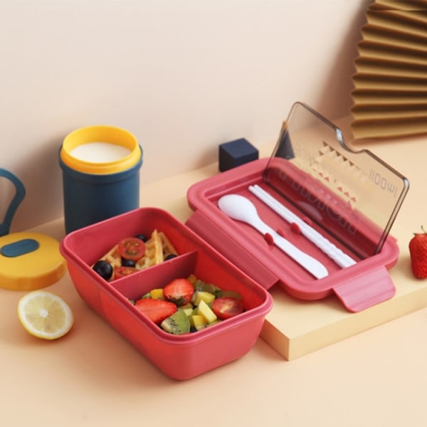 Studentförseglad multi-division Lunchbox Vetehalm Bento Box Mikrovågsugn Plast Färsklåda (röd)