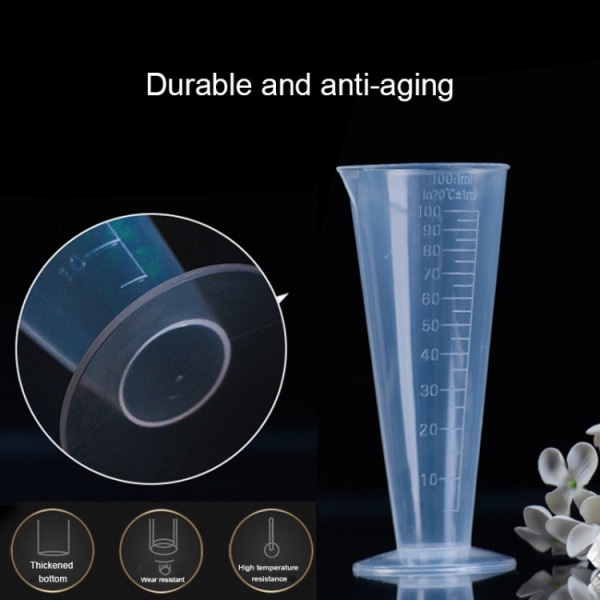 10 st 100 ml livsmedelsklassad PP-plastkolv Digital kon-mätkopp Cylinderskala Mått Glas Lab Laboratory Tools (Transparent)