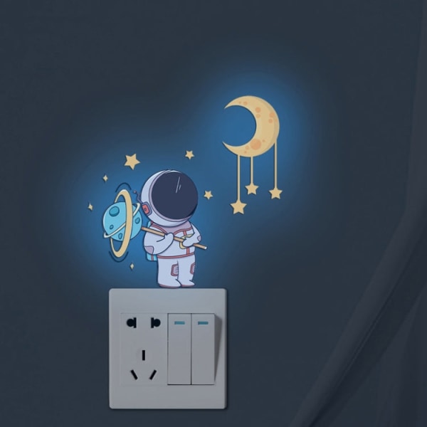 Lysande Astronaut Stars Moon Switch-klistermärken Barnrum Lysande dekorativa väggdekaler, Färg: Blå