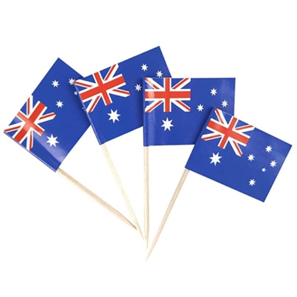 100 st/pack 65 mm National Flag Tandpetare Cupcake Toppers Cocktail Sticks, Stil: Australisk