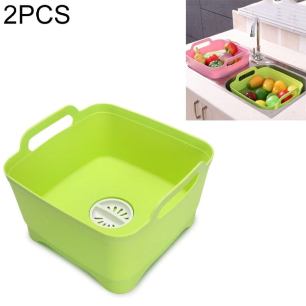 2 ST Multifunktionell mobil diskho Kök Plast Grönsakstvättkorg Frukt- och grönsaksförvaring avloppskorg (grön)