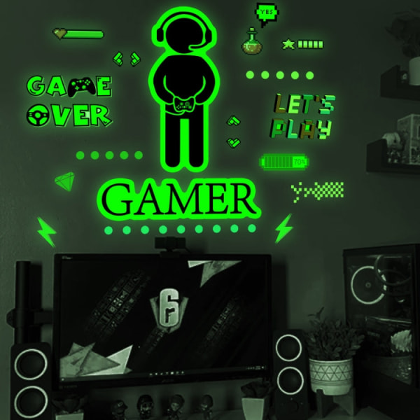 ZSG201 Gamepad självlysande klistermärke Vardagsrum Sovrum Självhäftande självhäftande dekorativ väggdekal, färg: grönt ljus