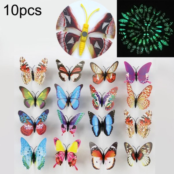 10 st Mode lysande fjäril med magnetsimulering Kylskåpsmagneter Väggdekor Trädgårdsdekoration, slumpmässig färgleverans