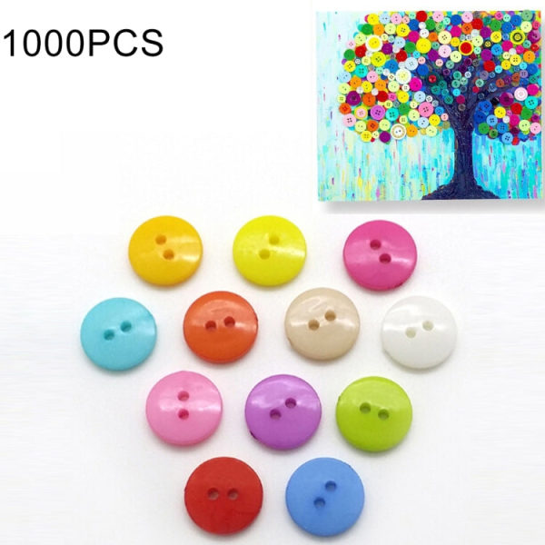 1000 st blandade färger 2 hål knappar för sömnad gör-det-själv-hantverk Barn manuell knappmålning, slumpmässig färg, diameter: 10 mm