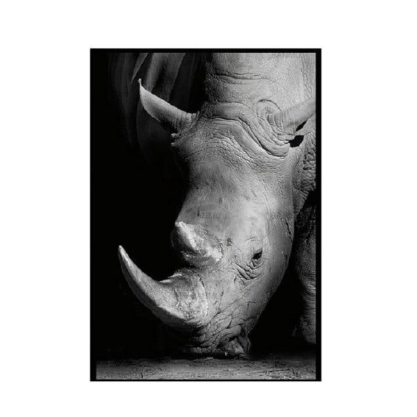 Enkel svartvit djurdekoration Målning Studie Vardagsrum Soffa Bakgrund Väggmålning utan ram, storlek: 40X50cm (noshörning)
