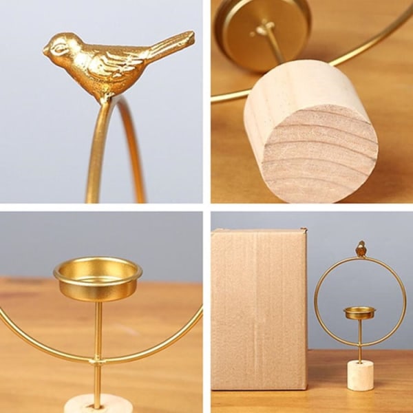 Round Iron Bird Candelaber Creative Home Matbord Ljusstake Romantisk Candlelight Middag Ljusstake Dekoration, Storlek: Liten (Guld)