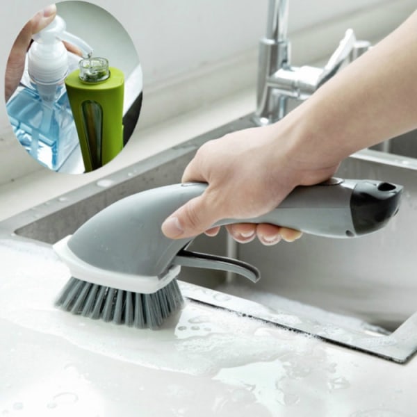 Pottborstar med långa handtag tillsätter automatiskt diskmedel Kakel Vattenspray Rengöringsborstar (grå)