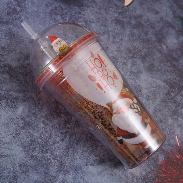 500 ml Santa Claus Cartoon Portable Plastic Cup Dubbel Micro Landscape Juice Cup (Stil 4)