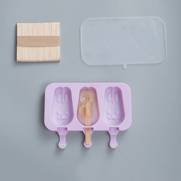 Silikon tecknad barn Hemlagad Popsicle Ice Cream Form Set med träpinnar (kanin)
