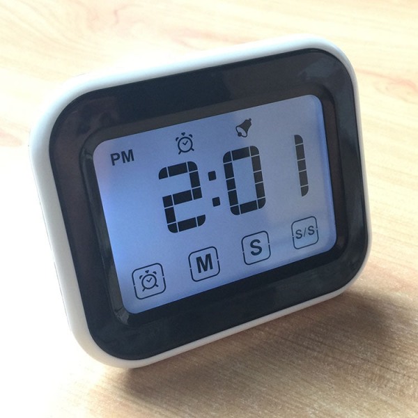 Kökstimer Digital väckarklocka Stor LCD-pekskärm med nattljus för matlagning Bakning (vit)