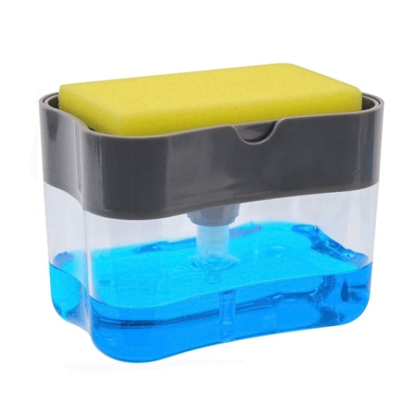 Köksdiskmaskin Borstpress Flytande Tvål Pump Box Tvålautomat med tvättsvamp Tvättmedel Automatisk rengöringsborste (grå)