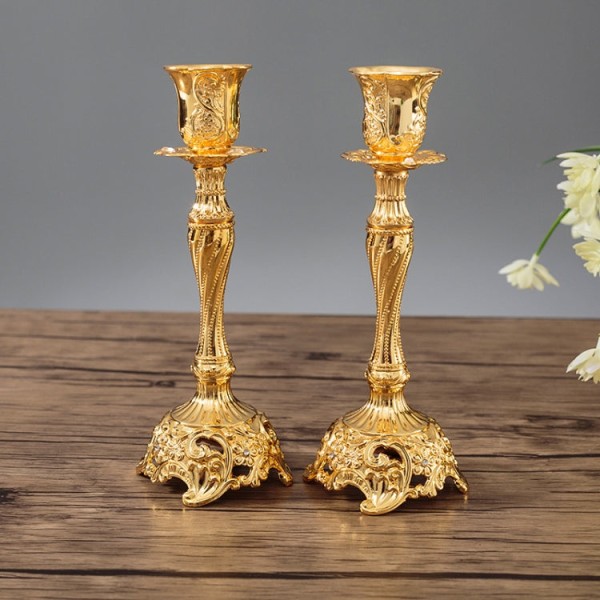 Två st/ set Safir Single Candle Light Middag Ljusstake Dekoration Bröllopsljusstake, Storlek: 7,6X7,6X18,8cm( Guld)