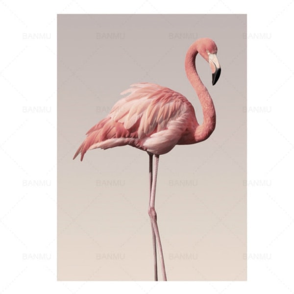 B283 Canvasmålning Modern väggkonstaffisch Hemdekoration med ram, storlek: 39x52cm (Flamingo)