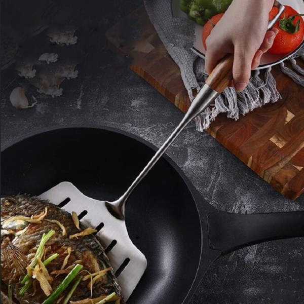 Friterad fiskspatel i rostfritt stål Creative Leak Shovel Fried Steak Flat Spatel, Stil: Rosenträhandtag