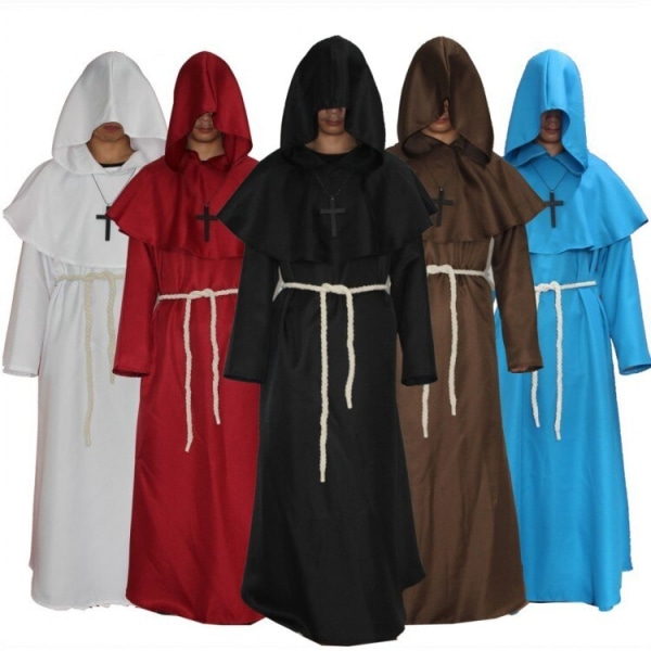 Medeltida broder munk huva renässans präst dräkt Halloween Cosplay Black XL